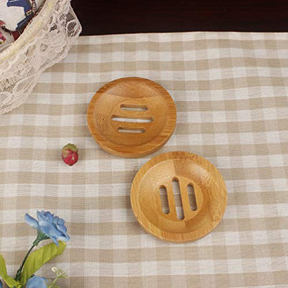 2pcs Bamboo Soap Dish Soap Tray,Round Bath Holder Bamboo Dish for Shower Wood Holder Saver Container Bathroom Storage Case for Bathroom Toilet Kitchen Hotel