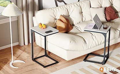 QEEIG C Table Side Table Set of 2 Living Room Sets C Shaped Couch Tray End Tables Modern, Black and White (017-30WB) - color: White & Black, size: 11.8"W x 15.7"D x 25.6"H (2P)