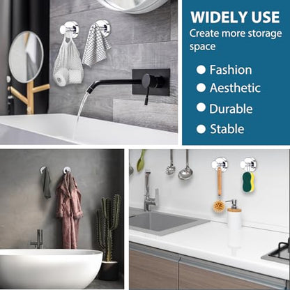 Suction Cup Hooks for Shower, Bathrooms Wall, Glass Door, Mirror, Kitchen–Towel, Robes, Coat, Hanging up to 15 lbs No-Drill Suction Hooks–Waterproof & Rustproof (Chrome, 2 PCS) - color: Chrome