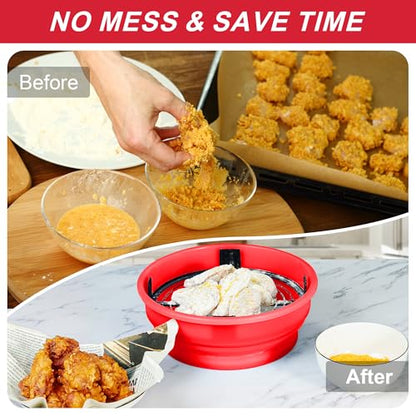 FJNATINH Collapsible Batter Bowl - Mess Free Better Breader Shaker Bowl with Lid Breading Shaker Container - Great for Fried Fish, Fried Chicken, Onion Rings, Wings & More,Bright Red - color: Cardinal Red