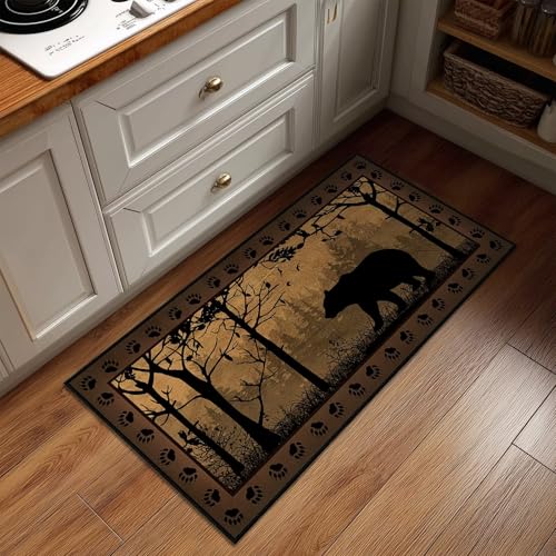 Rustic Runner Rug 2x4 Rugs for Bedroom,Bear Country Cabin Wildlife Kitchen Rug Washable Indoor Door Mat Non Slip Accent Throw Rugs Vintage Area Carpet Runners for Hallway,Entryway,Laundry Floor Carpet - color: Brown, size: 2'x4'