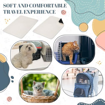Drydiet 4 Pcs Pet Carrier Pad Travel Pet Reversible Dog Mat Replacement Liners for Travel Dog Bed Pad Washable Plush Double Sided Bed Mat for Cat Kennel Crate(Beige,17 x 11 Inch) - color: Beige