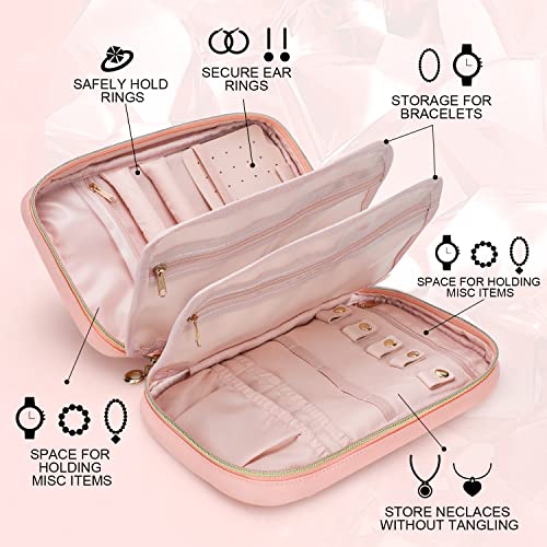 emissary Travel Jewelry Case Organizer for Necklace & Earrings, Pink | Padded slots & necklace ties keep jewelry tangle-free; double-zip, water-repellent travel case for rings & earrings - color: Pink