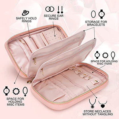 emissary Travel Jewelry Case Organizer for Necklace & Earrings, Pink | Padded slots & necklace ties keep jewelry tangle-free; double-zip, water-repellent travel case for rings & earrings - color: Pink
