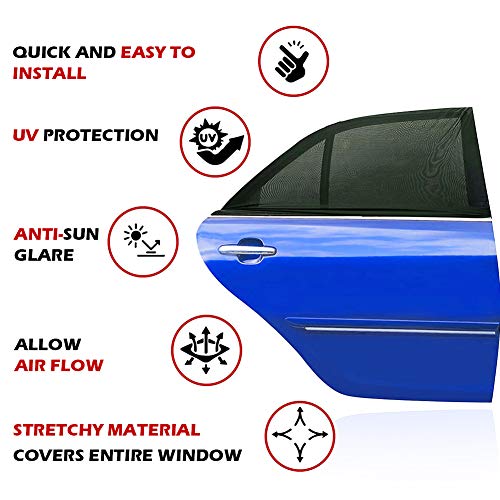 Car Window Shades, 2 Pack Breathable Mesh Side Sun Stretch Screens for Baby/Camping Heat Block UV Protection, Back Covers Car, Truck, SUV, Van-(Large 49"x22") - size: Large