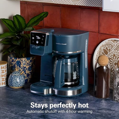 Hamilton Beach 2-Way 12 Cup Programmable Drip Hot and Iced Coffee Maker & Single Serve Coffee Machine, AquaFlow Showerhead, Glass Carafe, Auto Pause and Pour, Kitchen Makeover Blue (47502J) - color: Kitchen Makeover Blue