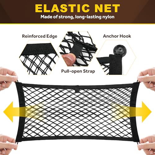 BUMBEE Mesh Cargo Net, Envelope Netting, Elastic Pocket Pouch Bungee Organizer for Car Seat Back RV Wall Trunk, Hooks & Screws Included(21.7'' x 9.8'') - size: 21.7'' x 9.8''