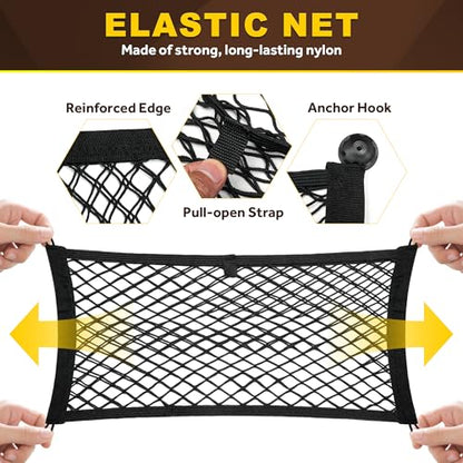 BUMBEE Mesh Cargo Net, Envelope Netting, Elastic Pocket Pouch Bungee Organizer for Car Seat Back RV Wall Trunk, Hooks & Screws Included(21.7'' x 9.8'') - size: 21.7'' x 9.8''