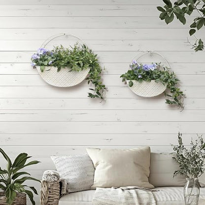 2-Piece Metal Planter Wall Hanging Baskets Decor Half-Moon Wall Mount Planter Set for Shabby Chic Farmhouse Outdoor Indoor Wall Decor