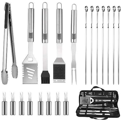 BBQ Grilling Tools Set,16" Extra Long Stainless Steel Grilling Accessories Kit for Men Gift,BBQ Grill Utensils Gift Kit with Portable Carry Bag BBQ Tools Grill Tools Set Backyard Outdoor Grill - color: 21pcs Sliver(16")