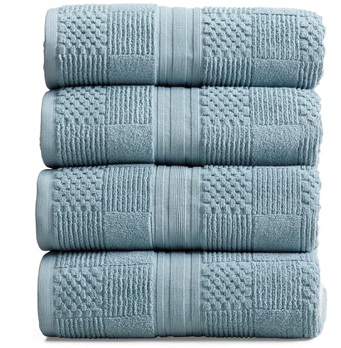 Springtree Home 100% Cotton Bath Towel Set of 4 | Blue Towels | Geometric Textured Design | Absorbent & Quick-Dry | 4 Bath Towels | Oeko-TEX® Standard 100 Cotton | Myla Collection - Arona Blue - color: Arona Blue, size: Bath Towel (4 Pack)