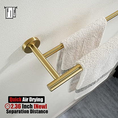JQK Bathroom Hardware Set, 5-Piece Bath Accessories Set Brass Gold Wall Mount Includes 24 in Towel Bar, 9 in HT Bar, TP Holder, Towel Hook x 2 Brushed Gold, BAS105-BG - color: Gold