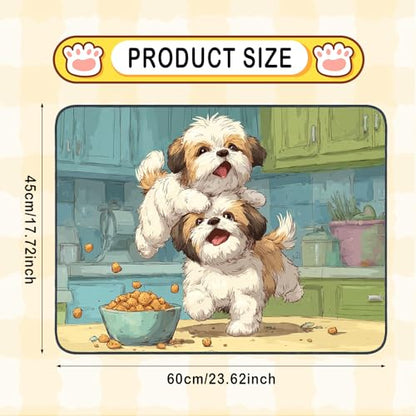 Nuxovilar Pet Food Mat Dog Supplies Playful Puppy-Designed Polyester (23.62×17.71 inches) Bowl Water Spill Pad Feeding Essentials for Kitchen, Patio, Pet Dining Nook - color: HC00143