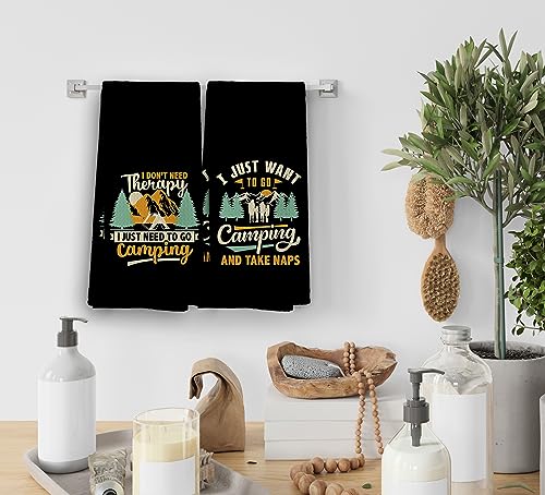 Camp Towel, Camper Gifts, Camping Tents Decor, Kitchen Towels, Set of 2, 16x24 - color: Black Camper-4