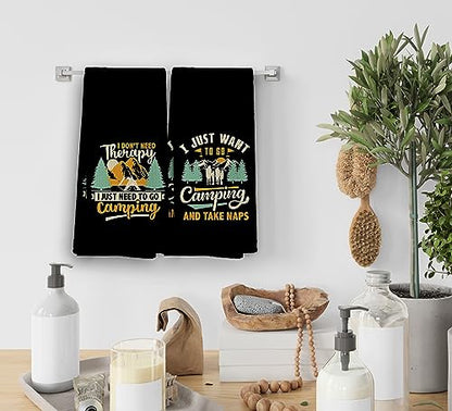 Camp Towel, Camper Gifts, Camping Tents Decor, Kitchen Towels, Set of 2, 16x24 - color: Black Camper-4