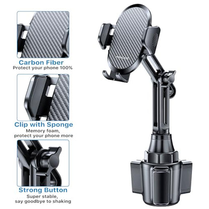 Miracase 2025 Upgraded Universal Cup Phone Holder for Car, [Rotatable & Adjustable] Long Neck Car Cup Holder Phone Mount Compatible with iPhone, Samsung, Google & More Smartphones - color: Black-Carbon Fiber