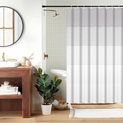 Boho Shower Curtain for Bathroom 48x72 inches Light Grey White Lines Waterproof Shower Curtain Set with Hooks Bohemian Stripe Fabric Stall RV Shower Curtains - color: Grey, size: 48"W x 72"L (Pack of 1)
