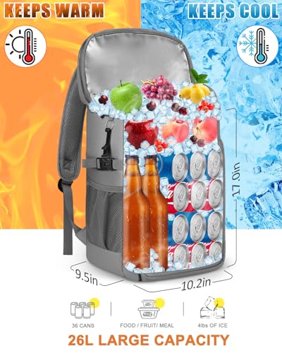 Capolo 36/45 Cans Cooler Backpack Insulated Waterproof for Women Men Lunch Backpack Coolers Leak Proof Soft Cooler Bags - color: Leather Gray With Yellow, size: 36 Cans