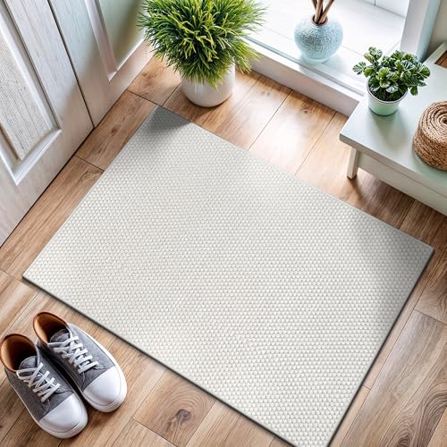 CAMILSON Easy Jute Rug 2x3, Indoor Outdoor Off-White Farmhouse Area Rugs for Living Room and Kitchen Rug, Solid Woven Design, Easy-Cleaning, Washable Outside Carpet Alfombras (2 x 3) - color: Basketweave/Bone, size: 2' x 3' (Rectangular)