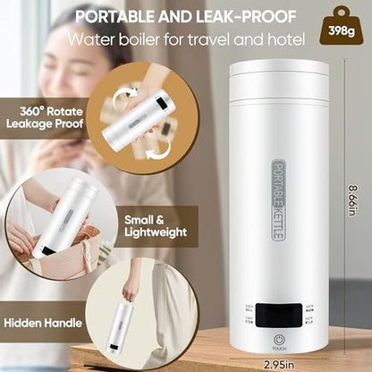 Portable Electric Kettle, Travel Tea Kettle, Small Hot Water Boiler Coffee Heater 450ML, 316 Stainless Steel, 4 Temperature Settings with Fast Boiling Water Auto Shut-off Boil Dry Protection (White) - color: White
