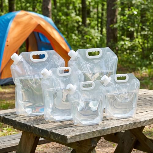 6 Pack Collapsible Water Container Set (2x10L, 2x5L, 2x3L),Food Grade Water Storage Jugs for Camping, Hiking, Hurricane Emergency Kit, Leakproof Portable Water Carrier Bag & Tank