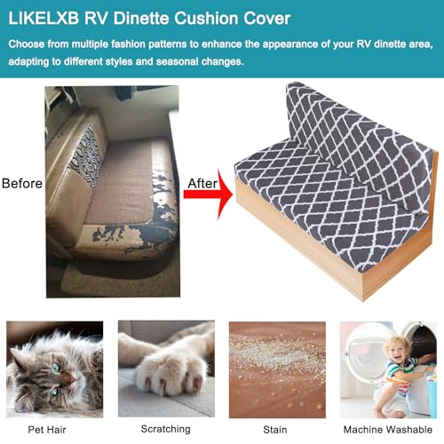 RV Dinette Cushion Covers Set of 2, Printed Camper Cushion Slipcovers, Washable Anti Slip Stretch Fabric (Gray and White) - color: Grey, size: 2 Bench Cover & 2 Backrest Cover