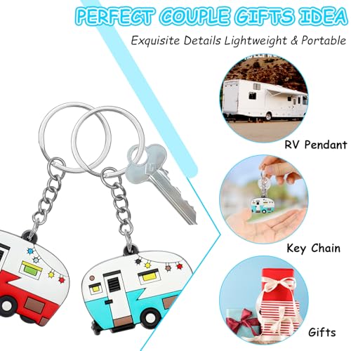 Thinp 2 Pieces Camper Keychain, RV Camper Keyring Accessories for Travel Trailers Enameled Metal Retro Camping Car Keychain - color: Rubber Red+green