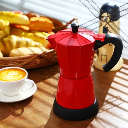 Coffee Pot 6 Cup Electric Espresso Coffee Maker Italian Moka Maker 300ml Portable Aluminum Espresso Machine Cafetera Moka Pot with Detachable Base, Gift for Home Travel(Red) - color: Red