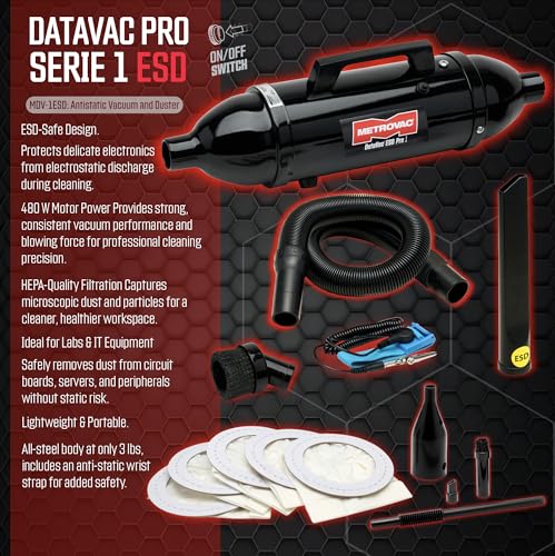 METROVAC DataVac® ESD Safe Pro Series MDV-1ESD, Compact Computer Vacuum & Blower for Electronics, Anti-Static, HEPA Filtration, and Durable - size: 500 watts ESD