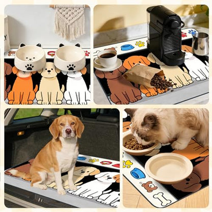 Nuxovilar Pet Food Mat Dog Supplies Cute Canine-Themed Polyester (23.62×17.71 inches) Bowl Water Spill Pad Feeding Gear for Home, Feeding Area, Pet Station - color: Mi07690