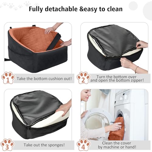 NEEZUKAR Dog Car Seat for Small Medium Dogs,Detachable Washable Dog Booster Seat Under 30lbs, Pet Car Seats Travel Bed with Storage Pockets and Safety Belt(Black/Z) - color: Black/red brown