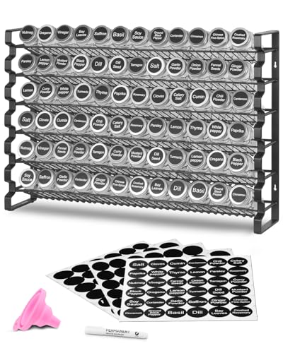 VEVOR Spice Rack Organizer for Cabinet, Spice Organizer with 72 Empty Spice Jars, Lids, Spice Labels, and Funnel Complete Set, Seasoning Organizer for Countertop, Kitchen, Pantry, Cupboard, 23x16 in - size: 23x16 in
