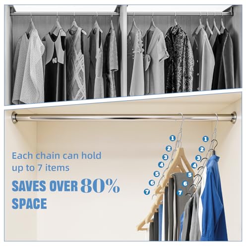 36 Pack Clothing Chain Hanger Collapsible Metal Closet Organizer Space Saving Hangers for Clothes with 7 Holes Apartment College Dorm Room Essentials,Cascading Hanger for Home,Travel,Cruise Ships,RVs