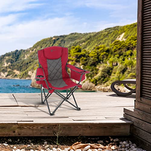 ARROWHEAD OUTDOOR Portable Deluxe Folding Camp Quad Chair w/Headrest, Glass & Cup Holders, Armest 6-can Cooler, Heavy Duty Carry Bag, 550 lbs Weight Capacity - color: Burgundy Red