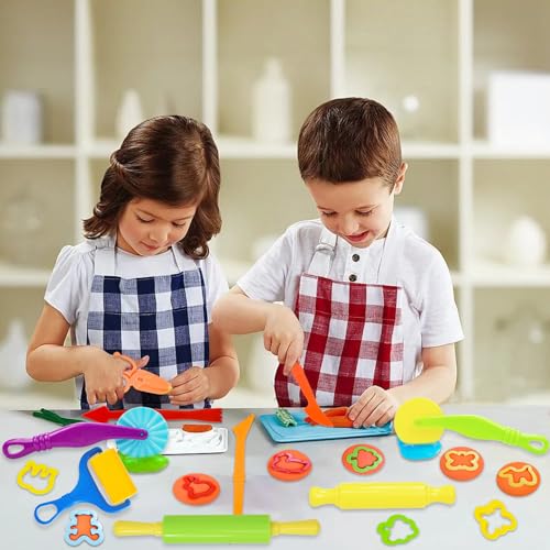 LCY WEDSHI Dough Tool Set, 22 Pcs Dough Tools Sets for Kids Ages 4-8, Dough Accessories Includes Cutters Roller, Rolling Pins, Safety Scissors, Plastic Knife, Animal Shapes Cutters - style: 22pcs
