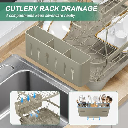 Dish Drying Rack, 2-Tier Dish Drying Rack with Utensil Holder – Large Capacity Auto-Draining Dish Drainer with Drainboard for Kitchen Counter, Grey - color: 2-tier - Grey