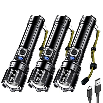 AKNEAR Rechargeable LED Flashlight High Lumens, Super Bright Flashlights with Zoomable & USB C Rechargeable & 5 Light Mode & Waterproof, Powerful Flash Light for Home, Hiking (Digital Display, 3 Pack) - size: 3 Pack, style: Digital Display