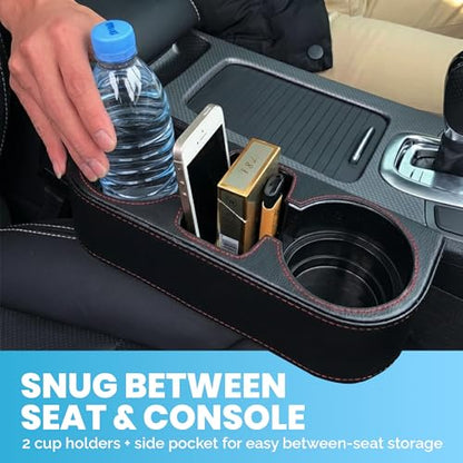 Car Cup Holder, Auto Front Seat Cup Holder, PU Leather Cover Cup Drink Holder, Car Seat Gap Filler Organizer, Side Cup Holder for Car Coin Bucket, Cell Mobile Phone Holder, Black - color: Black