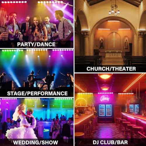 Rechargeable Stage Lights Bar,2Pack 9 LED RGBWA+UV Battery Powered DJ Light Strip Built-in 5200mAh Battery Remote Control DMX512 Sound Activated Uplights for Church Events Wedding Disco Party