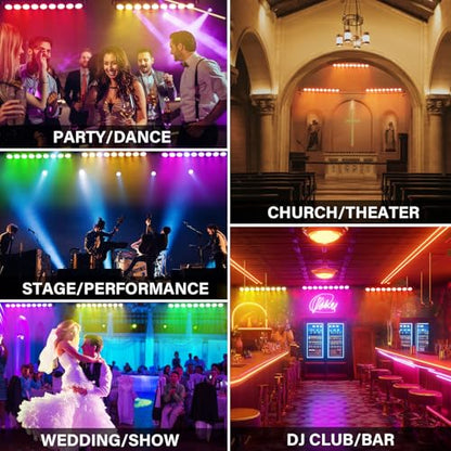 Rechargeable Stage Lights Bar,2Pack 9 LED RGBWA+UV Battery Powered DJ Light Strip Built-in 5200mAh Battery Remote Control DMX512 Sound Activated Uplights for Church Events Wedding Disco Party