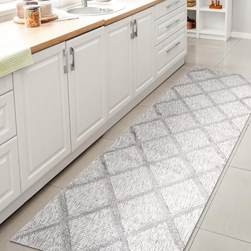 JONATHAN Y Diamond Trellis Indoor Outdoor Runner Rug 2X8 Light Gray, Salines for Backyard, Patio, Porch, Easy-Cleaning, High Traffic, Pet-Friendly, Non-Shedding (IBZ101C-28) - color: Light Gray, size: 2'2" x 8' (Runner)