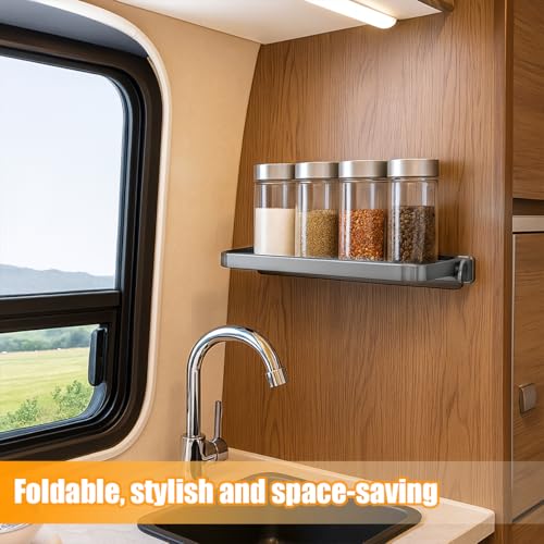 Zpana RV Foldable Shelf, 90 Degree Adjustable Aluminum Wall Mounted Folding RV Shelves, Compact Space Saving Camper Trailer Interior Organizer Accessories, Universal for Motorhomes
