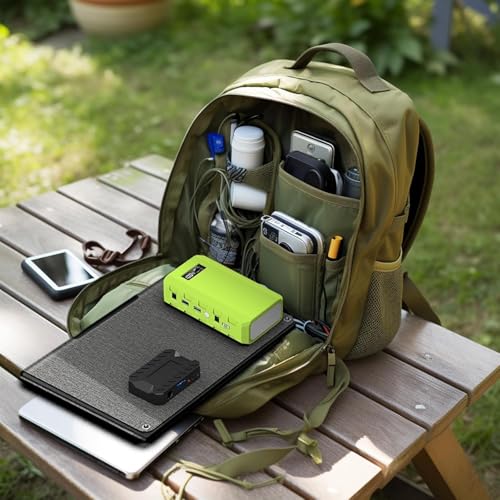 powkey 24000mAh/65W Solar Generator 30W with Panels Included, 88Wh Portable Power Station with AC Outlet, Lithium Battery Rechargeable Powered Bank with 110V AC Outlet for Emergency (Green+Black) - color: Green+black