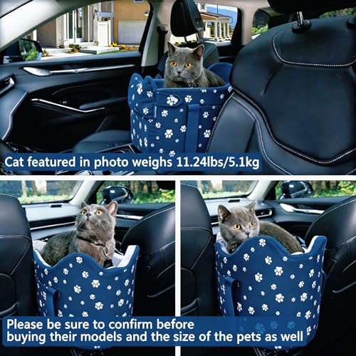Center Console Dog Car Seat for Small Dogs Up to 15 lbs, Navy Blue | Alexa, find me a car seat for my small dog! Detachable Washable Pet Carrier, Storage Pockets, Safety Leash - color: Nauy Blue