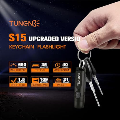 S15 Keychain Flashlight- Super Bright 650 High Lumens,USB C Rechargeable EDC Pocket Flashlight,Mini Flashlight with Magnetic Suitable for Hiking, Outdoors (Magnet Black) - color: Black-Magnetic