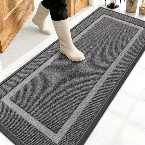 OLANLY Front Door Mat Indoor Outdoor Entrance, Waterproof All-Season, All-Weather Doormat, Sturdy Natural Rubber, Fade Resistant, Low Profile, Easy Clean Patio Porch Entryway Mat, 59x20, Dark Grey - color: Dark Grey, size: 59" x 20"