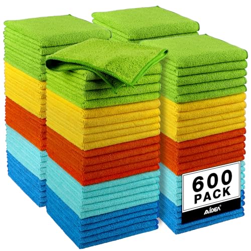 AIDEA Microfiber Cleaning Cloth, 600PK, Microfiber Towels for Cars, Shop Towels Cleaning Rags, Premium Wash Cloths, Absorbent Towel for SUVs, House, Kitchen, Commercial, Cleaning Supplies 12×12" - color: Yellow Blue Green, size: 600PK