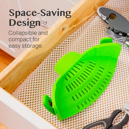 Kitchen Gizmo Snap N' Strain Clip On Strainer for Pots and Pans - Collapsible Silicone Pasta Strainer and Kitchen Gadget for Cooking - Easy to Use, Heat Resistant and Space Saving Colander - Green - color: Lime Green