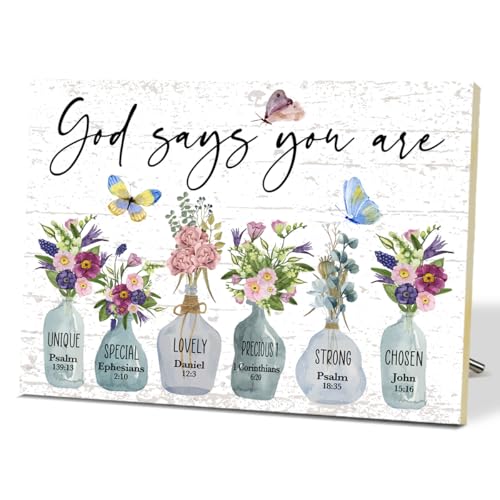God Says You Are Inspirational Wall Signs - Wooden Desktop Decor for Christian Desk & Prayer Room Decor - Bible Verse Gifts for Women - F486 - color: God Says You Are