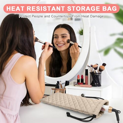 Professional Hot Hair Tools Organizer Cover Bag Heat Resistant Travel Drawstring Storage Case Pouch for Curling Iron, Flat Iron, Hair Straightener and Styling Tool(14.2" x 5.9") - color: Camel